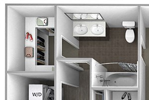 Quinn Crossing - Cataract Creek (A3) - 1 Bedroom - 1 bath - 3D floor plan Quinn Crossing - Cataract Creek (A3) - 1 Bedroom - 1 bath - 3D floor plan